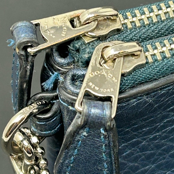 Coach Blue Metallixc Double Pocket Zip Wristlet - Picture 3 of 14